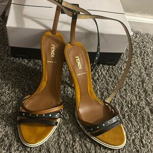 Fendi Multicolor Perforated Leather Ankle Strap Sandals